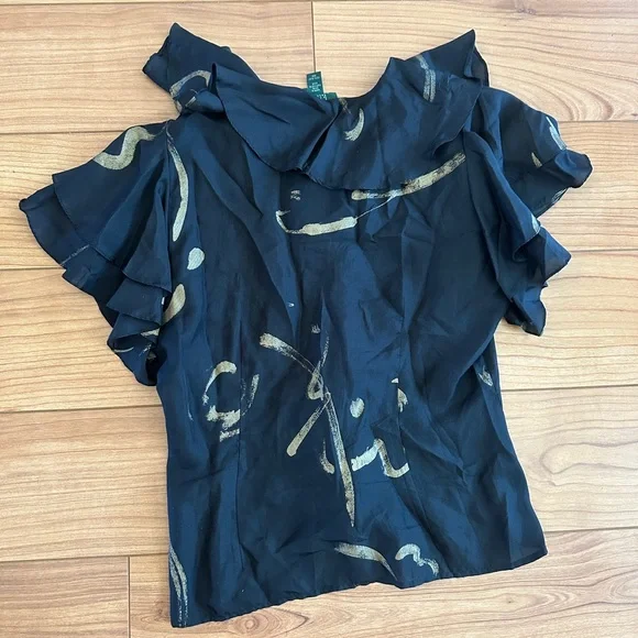 Ralph Lauren Gold and Black Silver Silk Blouse - Picture 4 of 4